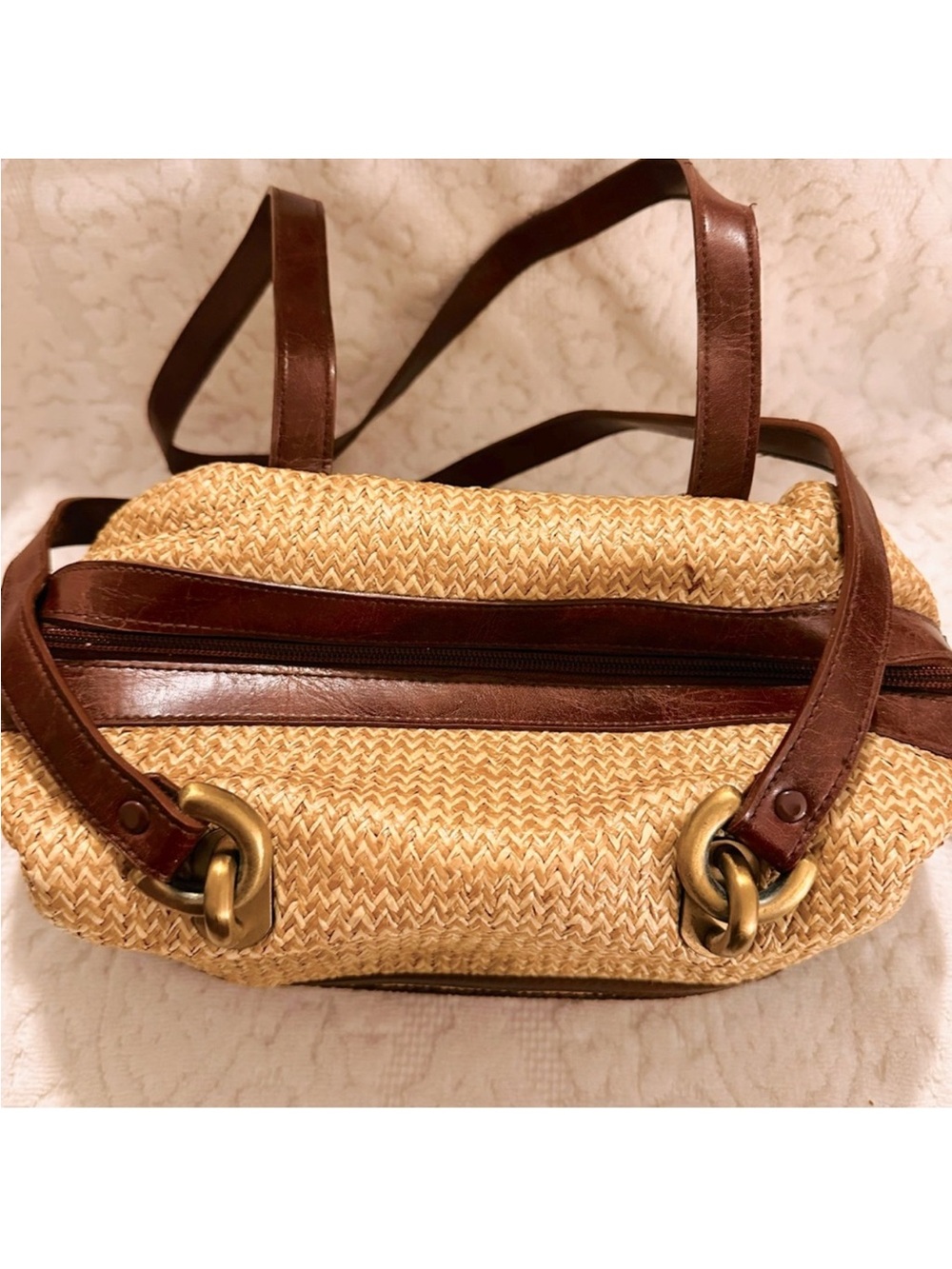 Vintage | Bag | Leather & Straw Shoulder Bag - Picture 4 of 13